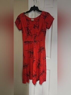 Waikiki Sports Vintage Red Floral Short Sleeve Fit & Flare Dress